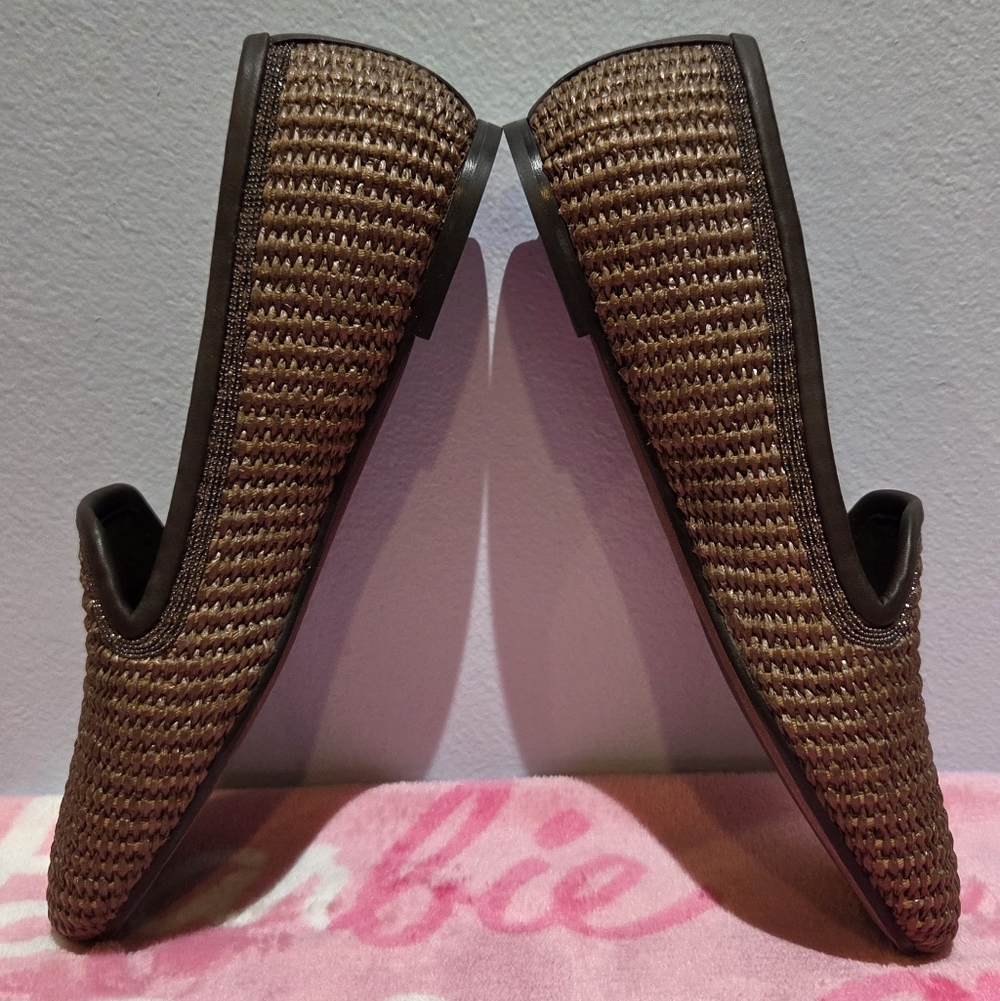 Women's Brunello Cucinelli Brown Leather Trimmed Raffia Slippers, Size 37 - Picture 7 of 10